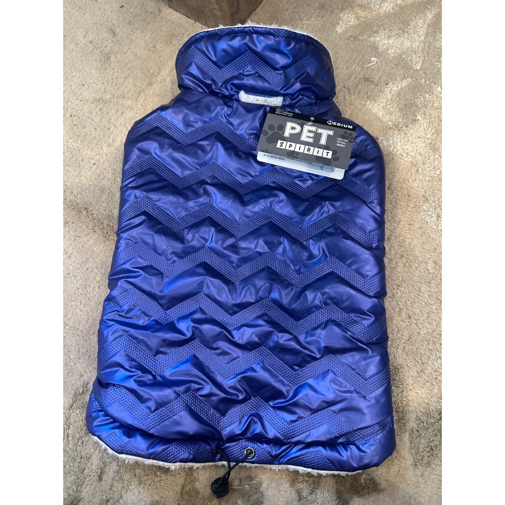 Pet Spirit Dog Puffer Vest Blue Metallic Quilted Fleece Lined Jacket Medium NWT